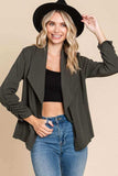 Culture Code Full Size Ruched Open Front Long Sleeve Jacket - Trendsi - Flyclothing LLC