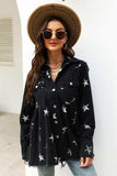 Collared Neck Star Print Long Sleeve Denim Jacket - Trendsi - Flyclothing LLC