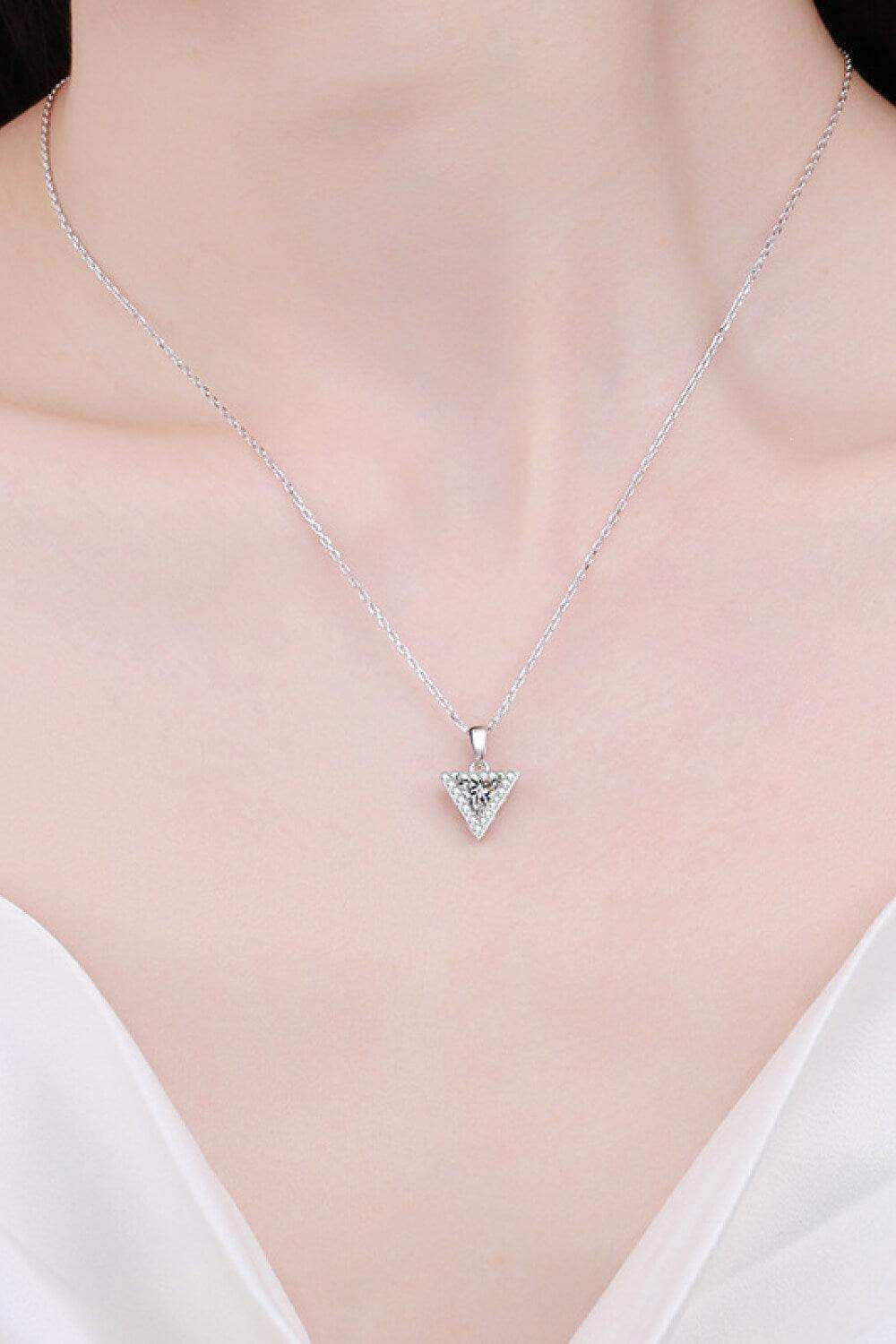 925 Sterling Silver Triangle Moissanite Pendant Necklace - Trendsi - Flyclothing LLC