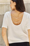 And The Why Pearly White Full Size Criss Cross Pearl Detail Open Back T-Shirt - Trendsi - Flyclothing LLC
