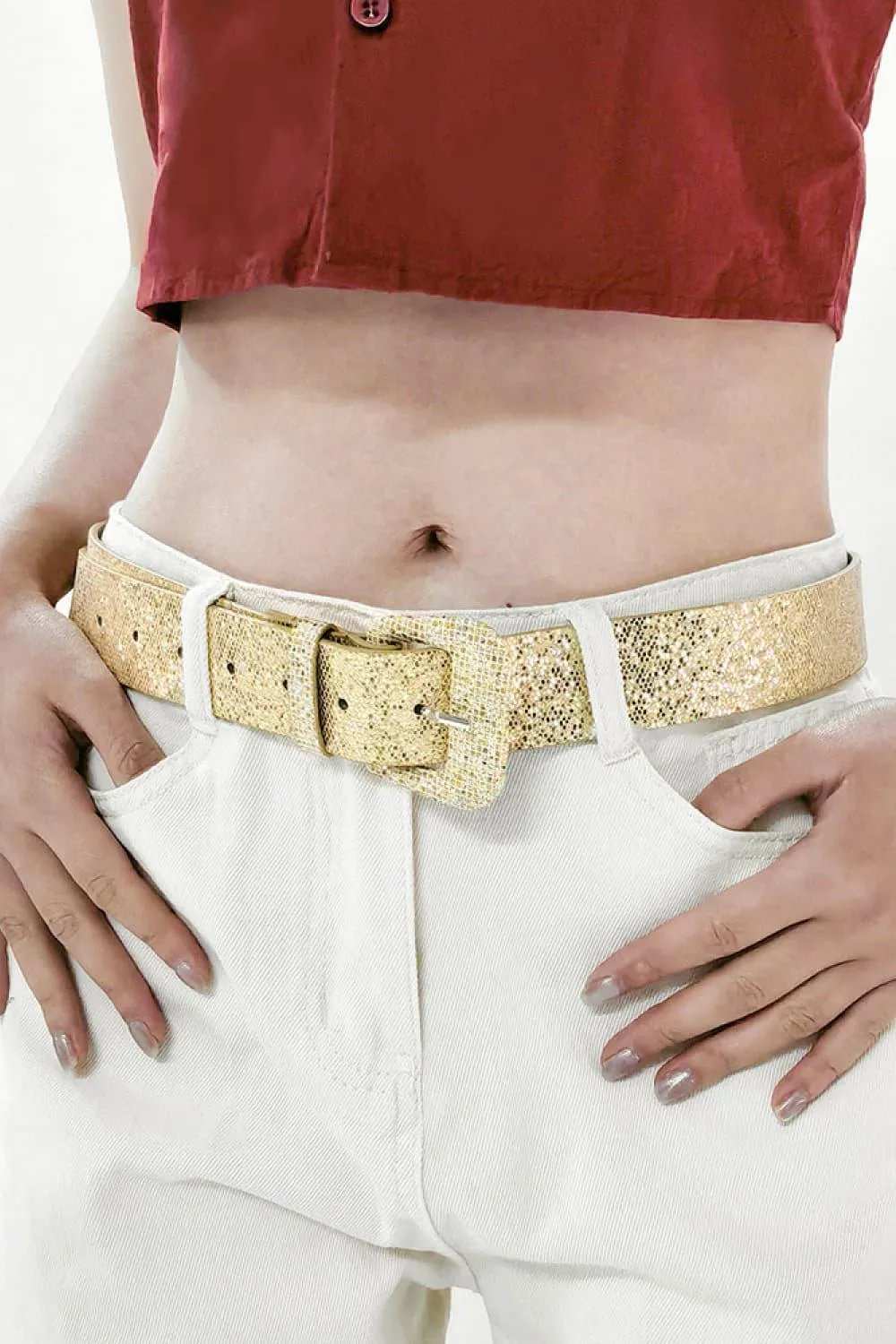 Glitter PU Leather Belt - Trendsi - Flyclothing LLC