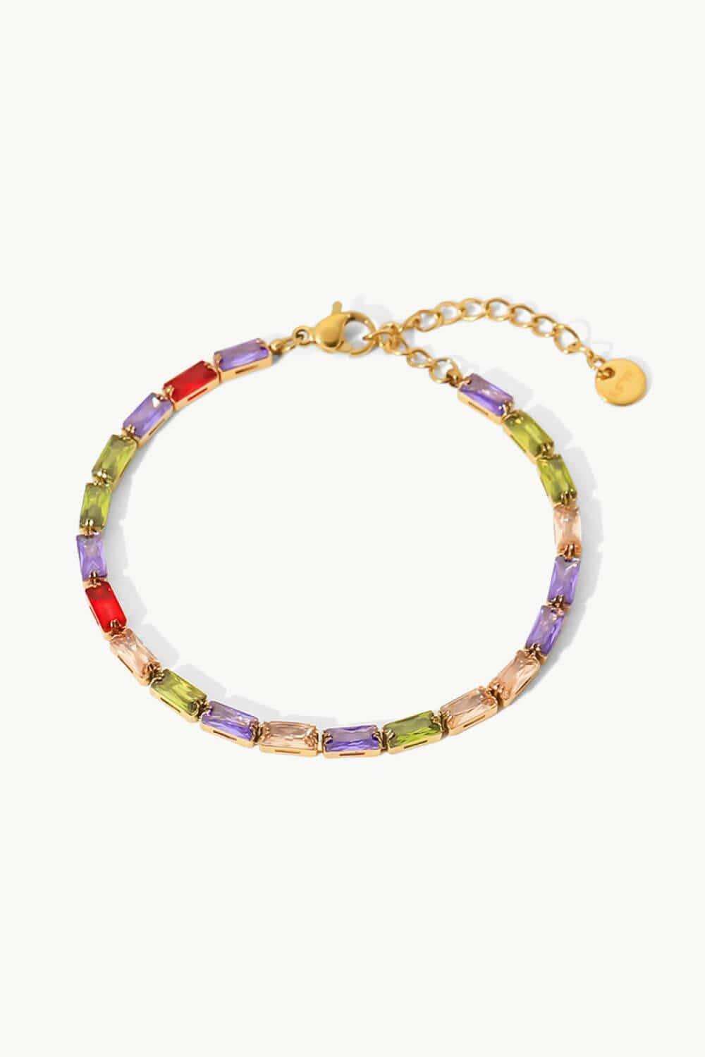18K Gold Plated Multicolored Cubic Zirconia Bracelet - Trendsi - Flyclothing LLC