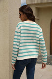 Striped Round Neck Button-Down Dropped Shoulder Cardigan - Trendsi - Flyclothing LLC
