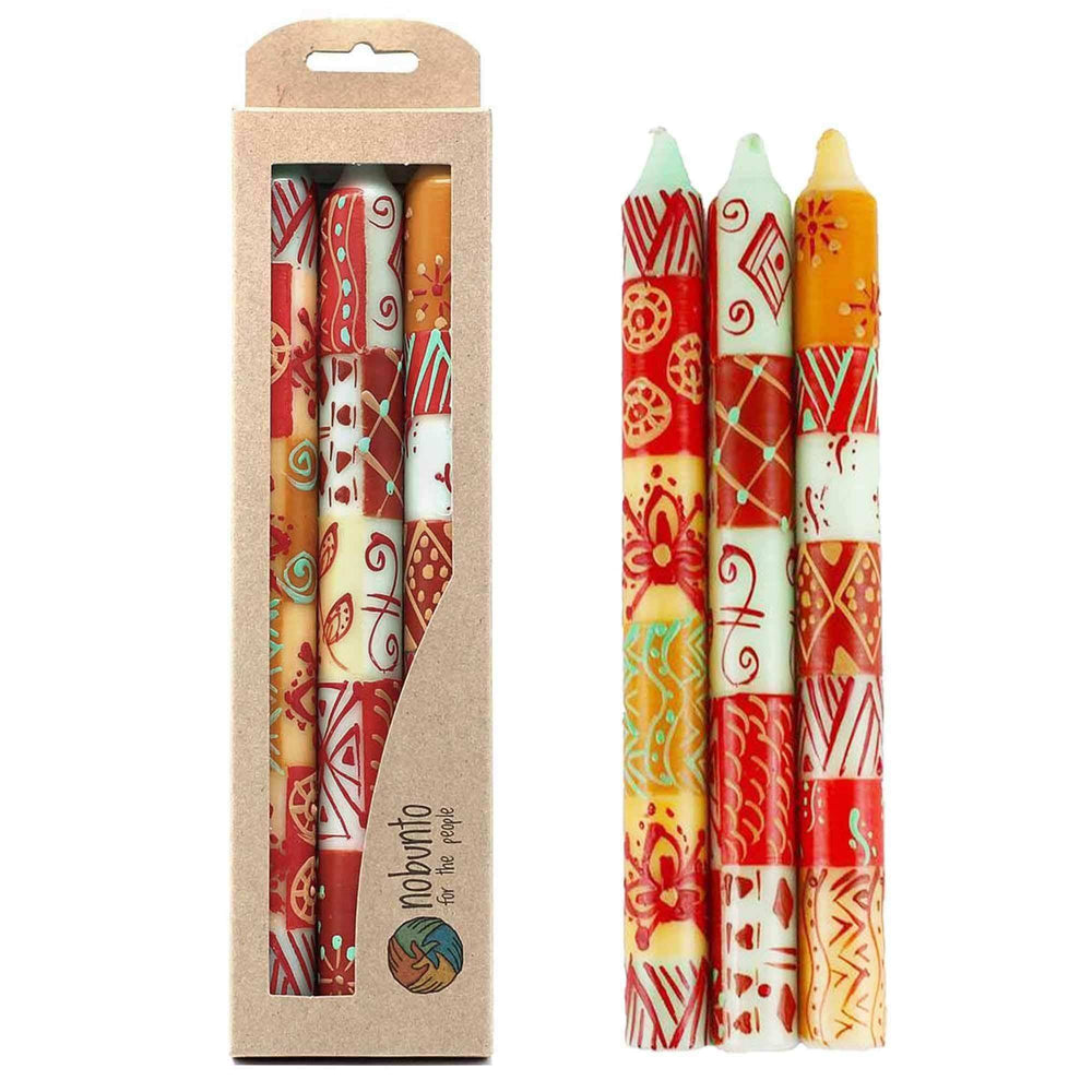 Hand Painted Candles in Owoduni Design (three tapers) - Nobunto - Nobunto - Flyclothing LLC