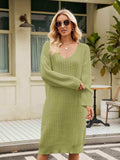 V-Neck Long Sleeve Sweater Dress - Trendsi - Flyclothing LLC
