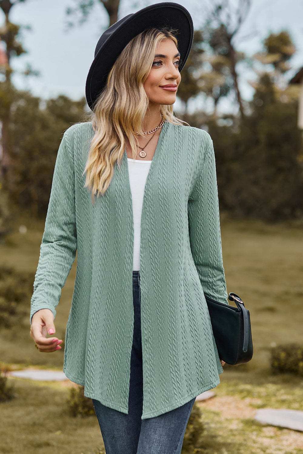 Textured Open Front Long Sleeve Cardigan - Trendsi - Flyclothing LLC