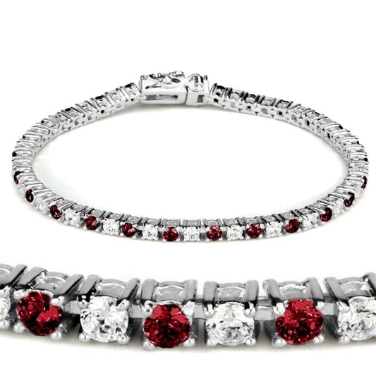 Alamode Rhodium Brass Bracelet with Synthetic Garnet in Ruby - Alamode - Flyclothing LLC