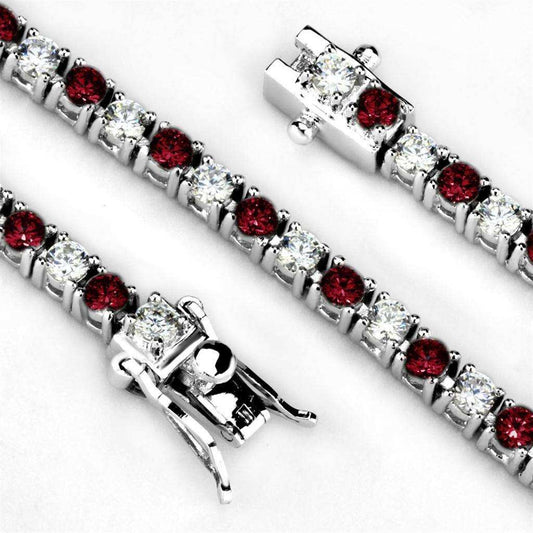 Alamode Rhodium Brass Bracelet with Synthetic Garnet in Ruby - Alamode - Flyclothing LLC