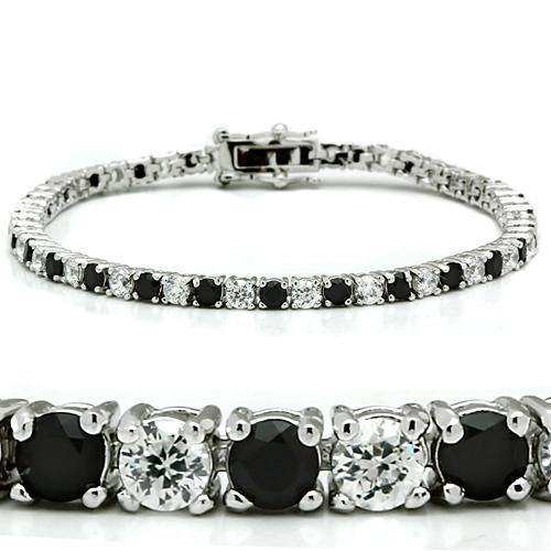 Alamode Rhodium Brass Bracelet with AAA Grade CZ in Black Diamond - Alamode - Flyclothing LLC