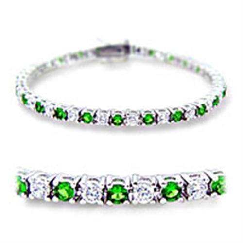 Alamode Rhodium Brass Bracelet with Synthetic Spinel in Emerald - Alamode - Flyclothing LLC