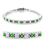 Alamode Rhodium Brass Bracelet with Synthetic Spinel in Emerald - Alamode - Flyclothing LLC