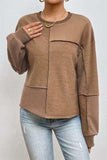 Exposed Seam Round Neck Long Sleeve Sweatshirt - Trendsi - Flyclothing LLC
