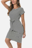 Tie Front Round Neck Short Sleeve Dress - Trendsi - Flyclothing LLC