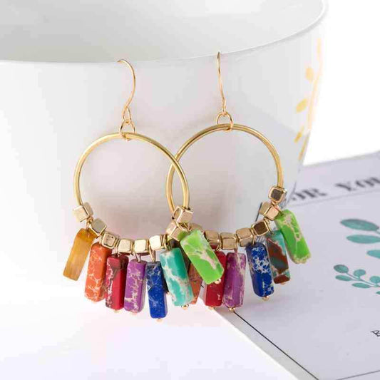 Multicolored Stone Dangle Earrings - Trendsi - Flyclothing LLC
