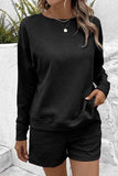 Round Neck Dropped Shoulder Top and Shorts Set - Trendsi - Flyclothing LLC