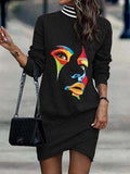 Printed Turtleneck Long Sleeve Mini Dress - Trendsi - Flyclothing LLC