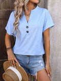 Notched Buttoned Short Sleeve T-Shirt - Trendsi - Flyclothing LLC
