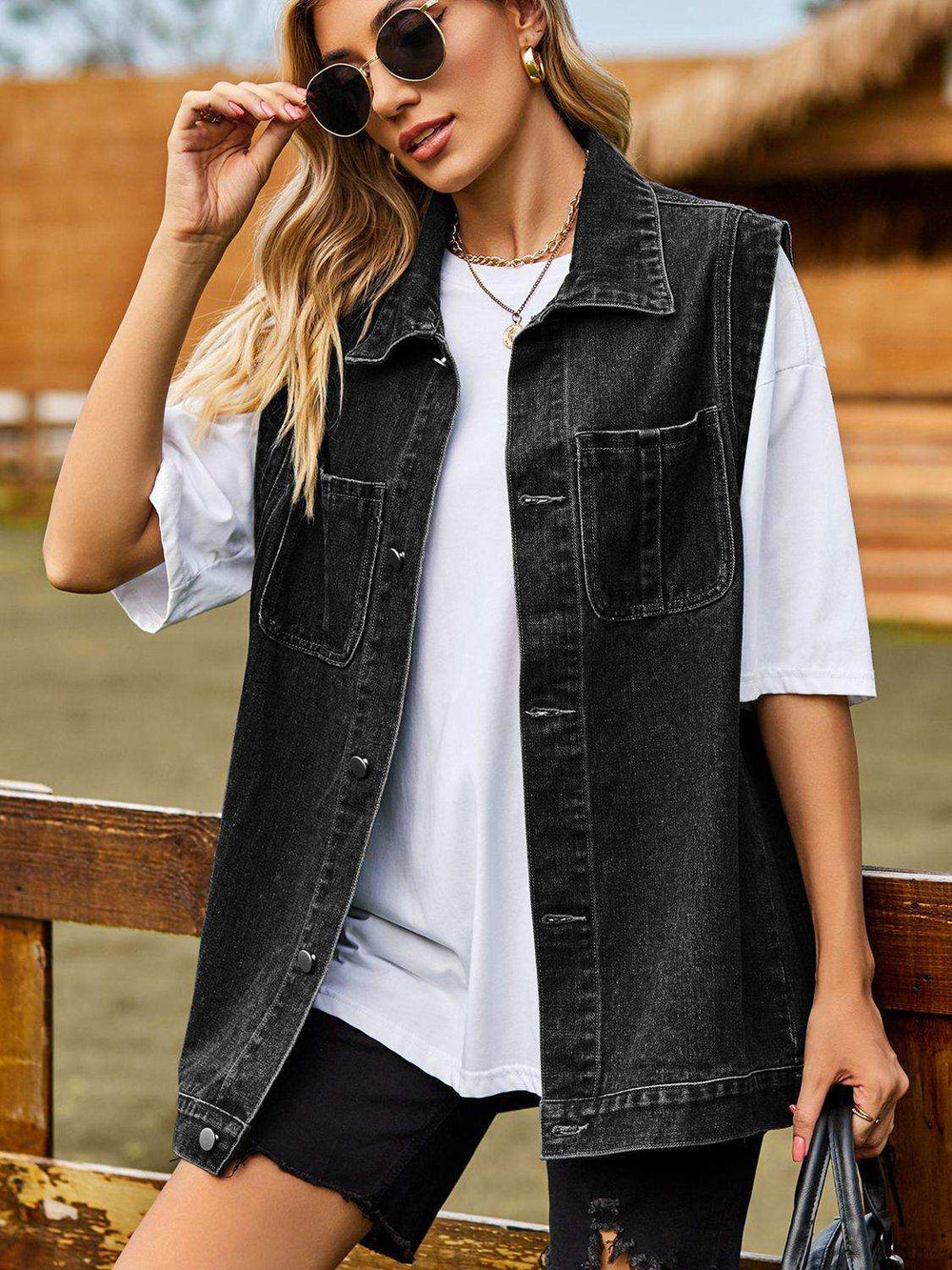 Button Down Denim Vest - Trendsi - Flyclothing LLC
