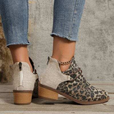Contrast Canvas Low Heel Boots - Trendsi - Flyclothing LLC