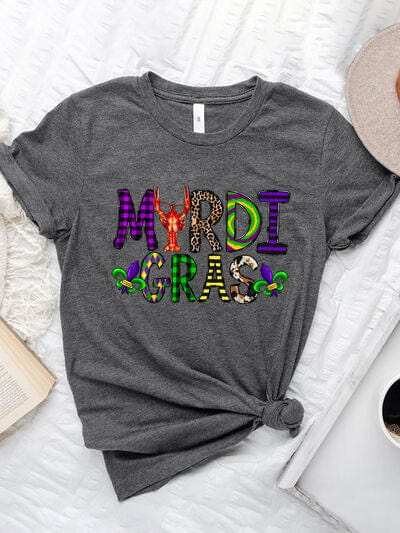 MARDI GRAS Round Neck Short Sleeve T-Shirt - Trendsi - Flyclothing LLC