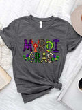 MARDI GRAS Round Neck Short Sleeve T-Shirt - Trendsi - Flyclothing LLC