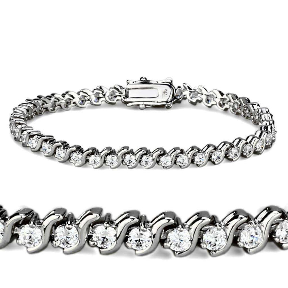 Alamode Rhodium Brass Bracelet with AAA Grade CZ in Clear - Alamode - Flyclothing LLC