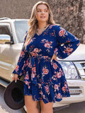 Plus Size V-Neck Long Sleeve Dress - Trendsi - Flyclothing LLC