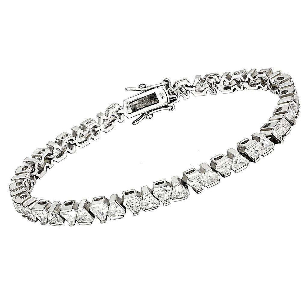 Alamode Rhodium Brass Bracelet with AAA Grade CZ in Clear - Alamode - Flyclothing LLC
