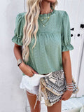 Eyelet Mock Neck Flounce Sleeve Blouse - Trendsi - Flyclothing LLC