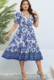 Floral Flounce Sleeve Surplice Dress - Trendsi - Flyclothing LLC