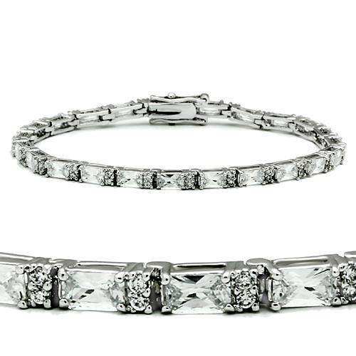 Alamode Rhodium Brass Bracelet with AAA Grade CZ in Clear - Alamode - Flyclothing LLC