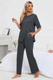 Slit Round Neck Top and Pants Lounge Set - Trendsi - Flyclothing LLC