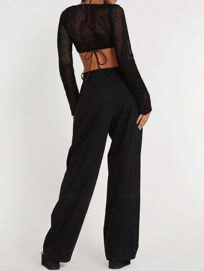 Openwork Tied Dropped Shoulder Cardigan - Trendsi - Flyclothing LLC