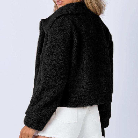 Long Sleeve Collared Neck Sherpa Jacket - Trendsi - Flyclothing LLC