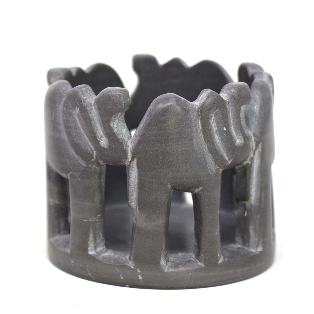 Circle of Elephants Soapstone Sculpture, 3 to 3.5-inch - Dark Stone - SMOLArt - Flyclothing LLC