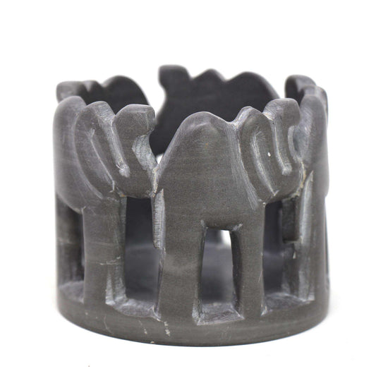 Circle of Elephants Soapstone Sculpture, 3 to 3.5-inch - Dark Stone - SMOLArt - Flyclothing LLC
