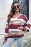 Striped V-Neck Dropped Shoulder Sweater - Trendsi - Flyclothing LLC