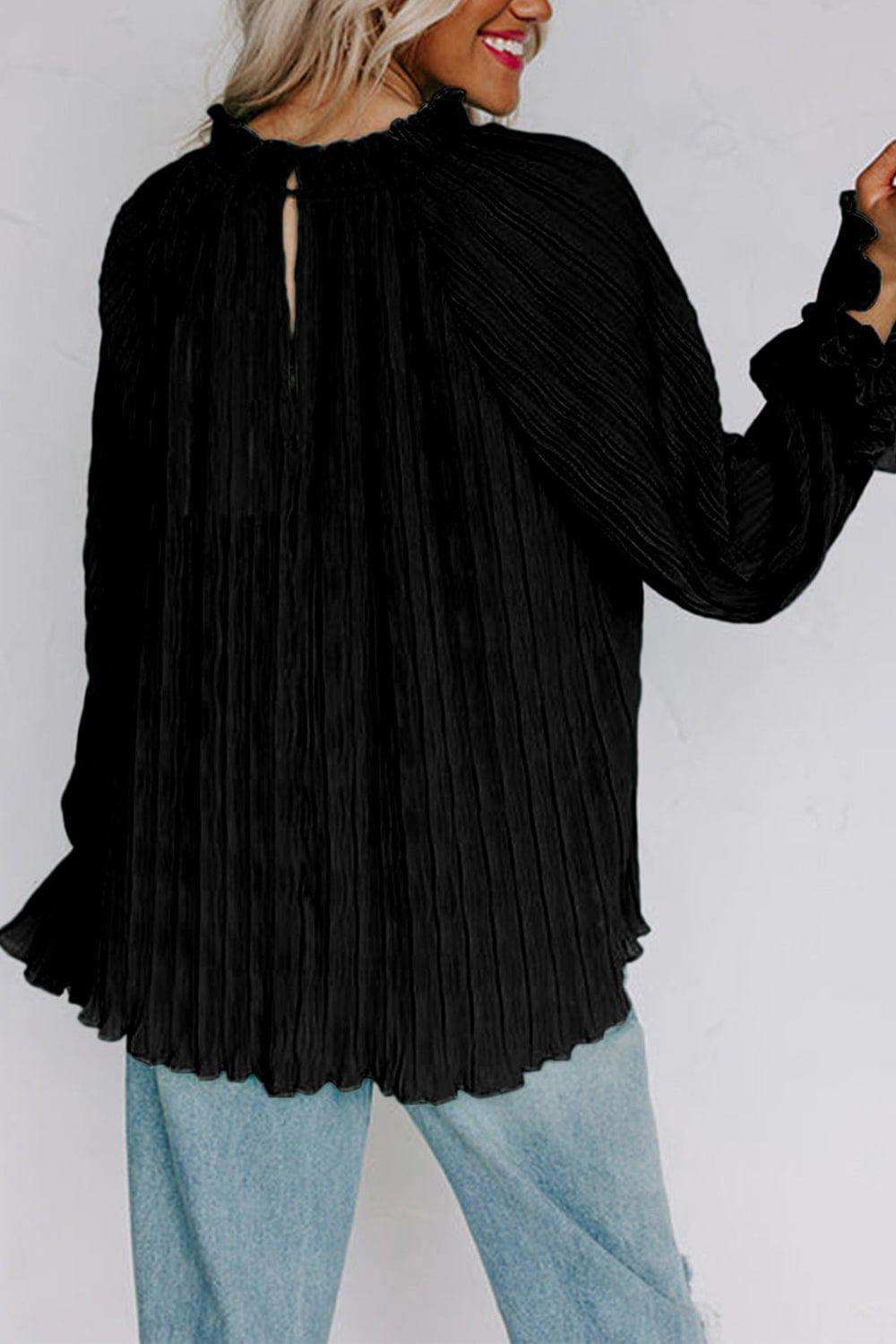 Round Neck Flounce Sleeve Blouse - Trendsi - Flyclothing LLC