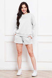 Round Neck Long Sleeve Sweatshirt and Drawstring Shorts Set - Trendsi - Flyclothing LLC