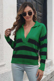 Striped Johnny Collar Sweater - Trendsi - Flyclothing LLC