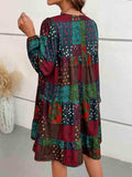 Patchwork Round Neck Long Sleeve Dress - Trendsi - Flyclothing LLC