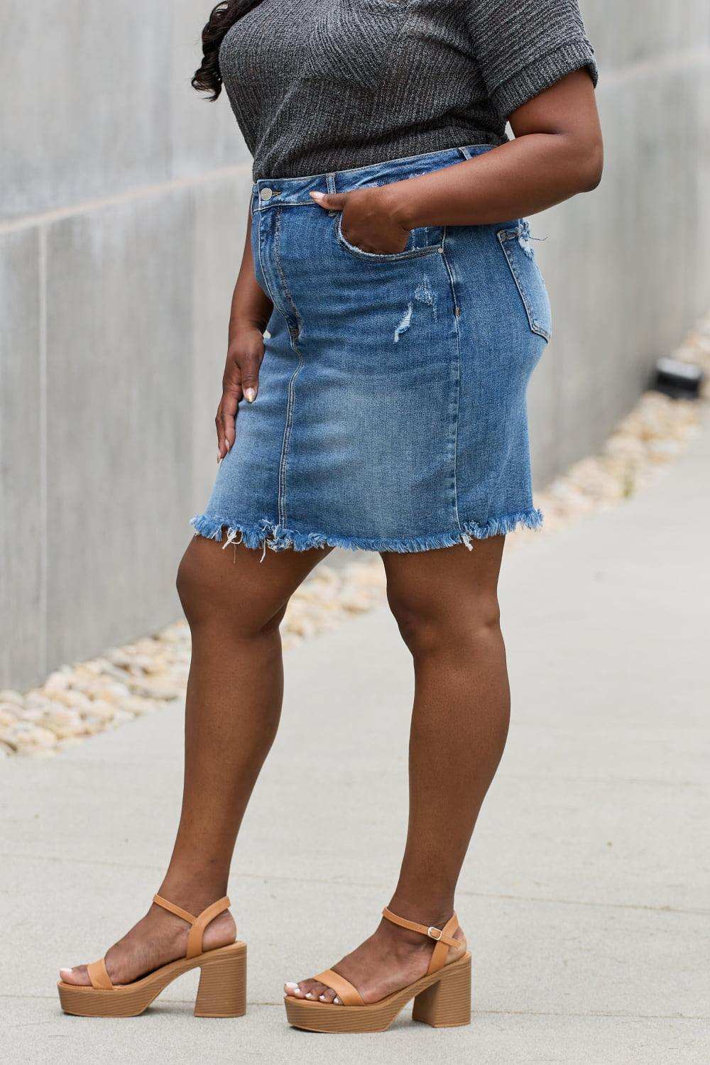 RISEN Amelia Full Size Denim Mini Skirt - Trendsi - Flyclothing LLC