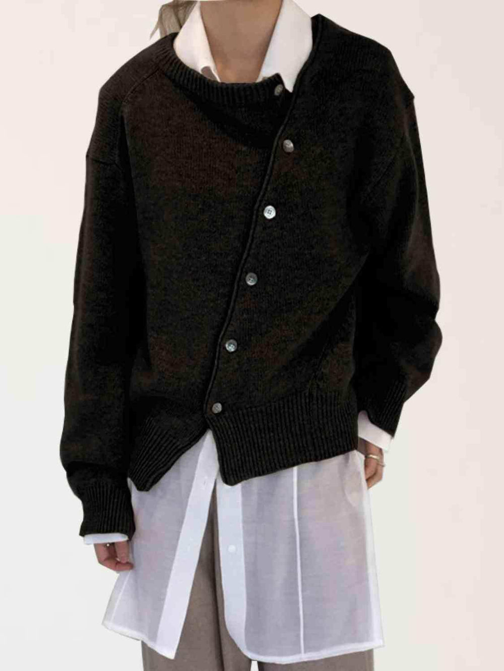 Dropped Shoulder Buttoned Cardigan - Trendsi - Flyclothing LLC