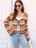 Striped Openwork Tied Cardigan - Trendsi - Flyclothing LLC