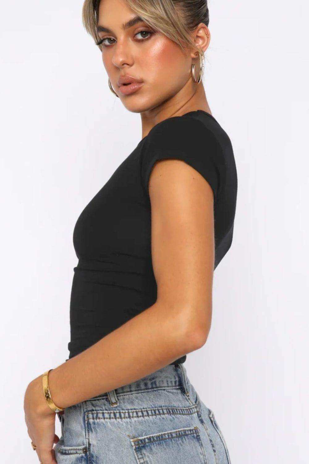 Crewneck Short Sleeve Tee - Trendsi - Flyclothing LLC