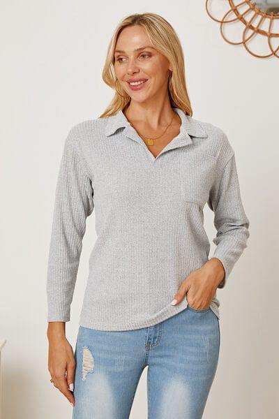 Collared Neck Dropped Shoulder T-Shirt - Trendsi - Flyclothing LLC