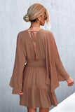 Decorative Button Smocked Waist Surplice Dress - Trendsi - Flyclothing LLC