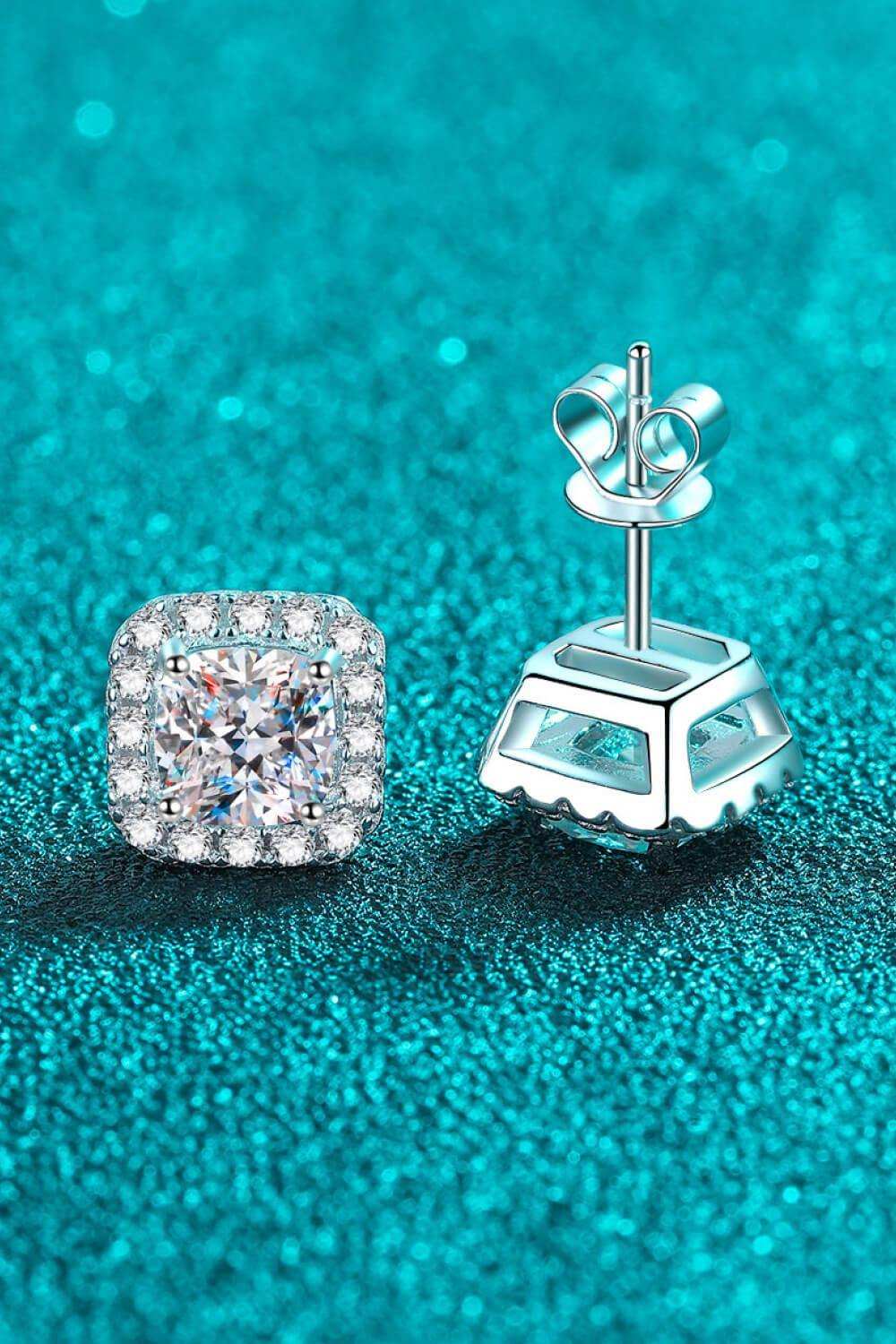 925 Sterling Silver Inlaid 2 Carat Moissanite Square Stud Earrings - Trendsi - Flyclothing LLC