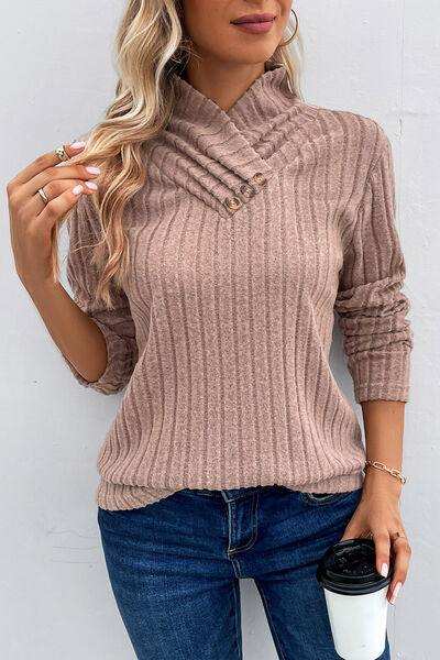 Ribbed Turtleneck Long Sleeve Sweater - Trendsi - Flyclothing LLC