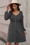 Scoop Neck Empire Waist Long Sleeve Mini Dress - Trendsi - Flyclothing LLC